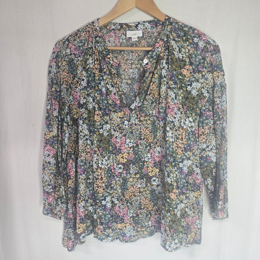 J. Jill Floral Rayon Blouse Womens S Multi‎ Color Ditsy Print Boho Cottagecore
